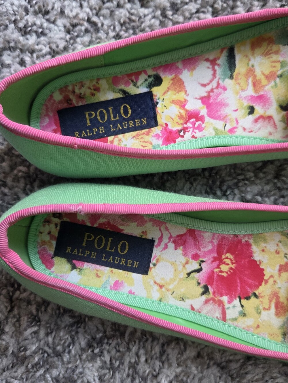 Polo Ralph Lauren Pink and Green Embroidered Jayde Girls Flats - Picture 3 of 6